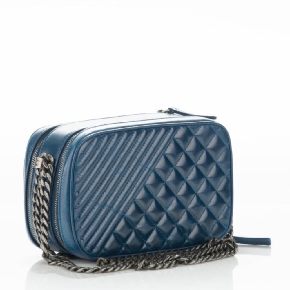 CHANEL  Glazed Calfskin Small Coco Boy Camera Case Blue - Picture 2 of 6